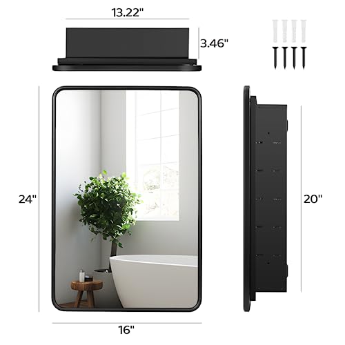Medicine Cabinets For Bathroom With Mirror, Recessed Medicine Cabinet With Mirror, Black Medicine Cabinet Mirror With Storage, Farmhouse Medicine Cabinet For Bathroom With 2 Adjustable Shelves 16X24In #TOP7