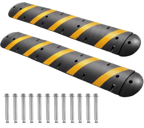 Image of 2 Pack 7 FT Rubber Speed Bump with 8 End Caps, 84 inch Speed Bumps for Driveway | 25,000 Lbs Capacity Heavy Duty Speed Hump for Low Cars, RVs, Parking Lots, Residential Streets, Asphalt, Concrete, Gravel