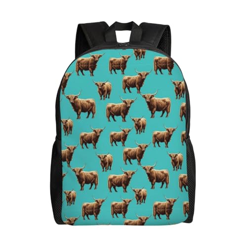 Large Capacity Anti-Theft Shoulder Bag Backpack for Men and Women, Ideal for Outdoors, Bicycle (Highland Cattle Cow Print Art)