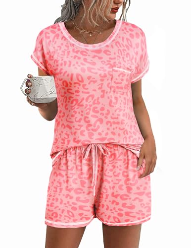 Ekouaer Womens Pajama Sets 2 Piece Soft Short Sleeve Top and Shorts Sleepwear Round Neck Pjs Lounge Set with Pockets