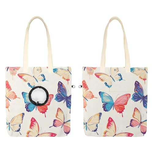 Pet Canvas Shoulder Bag Soft-Sided,Dog Purse Carrier for Small Dogs and Cats, Portable Pet Handbag with Adjustable Hole, Pet Washable Travel Tote Bag,Butterflies 16.7''x15.8''