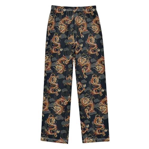 Flying Dragon Clouds Boys Long Pants Soft Trousers Elastic Waist Kids Lounge Bottoms with Pockets S-XL