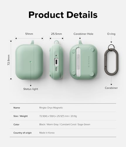 Image of Ringke Onyx Magnetic for AirPods Pro 3 Case with Carabiner [Compatible with MagSafe] Non-Slip Anti-Fingerprint Textured, Shockproof Protective Cover - Mint