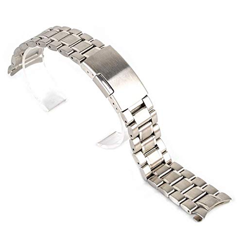 Correa de reloj de acero inoxidable con extremo curvado y cierre de doble pliegue unisex