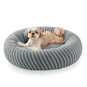 Pawk Katzenbett für Katzen, Flauschig Donut Hundebett für Kleine Hunde, Katzenkorb Waschbar Abnehmbar, Hundebett Rund rutschfest Füllung Granulat und Memory-Schaum, 51x51x20cm