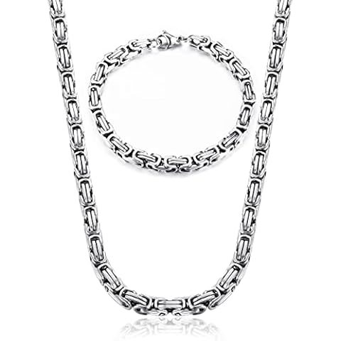 CASSIECA 2Pcs Men's Byzantine Necklace and Bracelet Set Cover