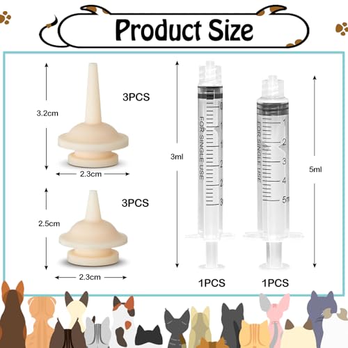 LunarCharm 6-teiliges Sauger für Kätzchenflaschen Wiederverwendbares Fütterset für Kätzchenflaschen Nippel mit Spritzen für Welpen, Kätzchen und andere Neugeborene Haustiere