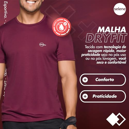 SELENE Camiseta Dry Fit Masculina Lisa Academia Esportiva, Bordô, G