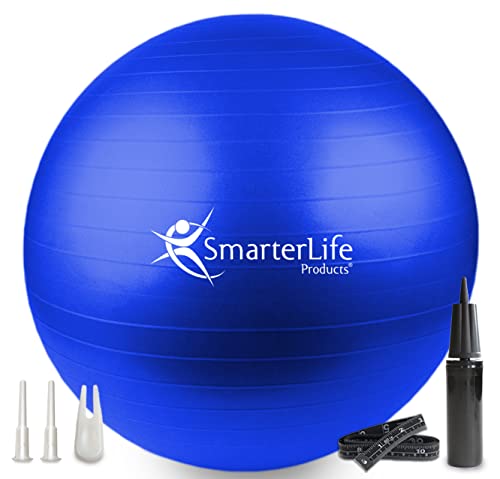 SmarterLife Exercise Ball Yoga Ball for Fitness, Balance, Stability, or Pregnancy, Gym Ball for Core Workout, Physical Therapy, Yoga Ball Chair for Office, Anti-Slip Anti-Burst (75 cm, Blue)