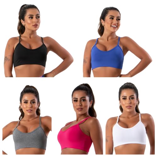 kit 5 Top Fitness Feminino Nadador Alça Fina sem bojo Academia (sortidas, P)