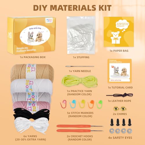 Image of MOREJMTT Crochet Kit for Beginners, Learn to Crochet, Include Easy Knitting Soft Yarn, Step-by-Step Video Tutorial, Hook, Holiday Birthday Gift for Adults (2pack Dog)