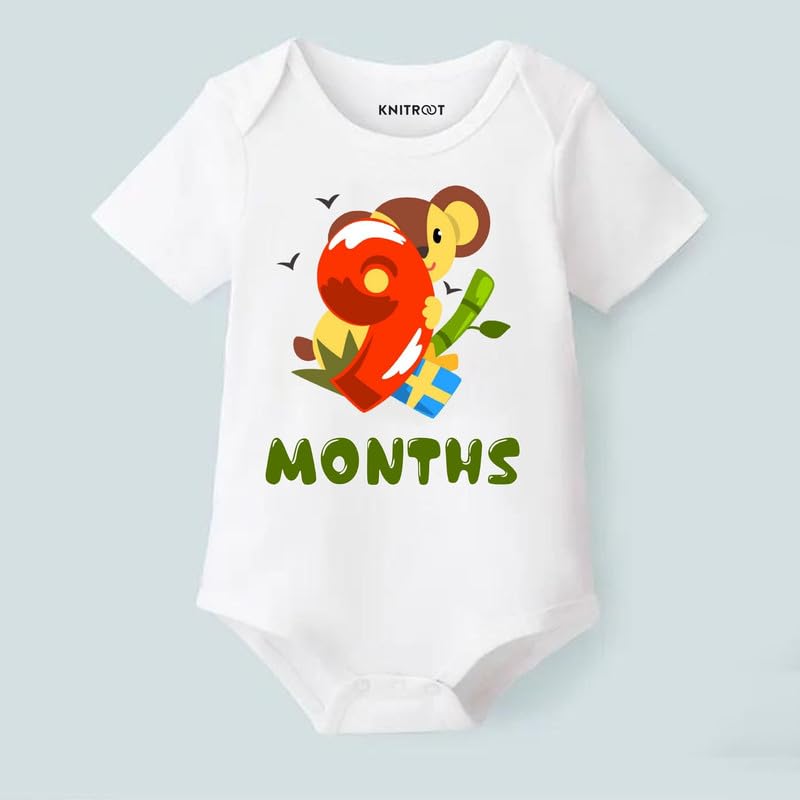 Image of KNITROOT Monthly Birthday Special Unisex Baby Romper Half Sleeve White Color