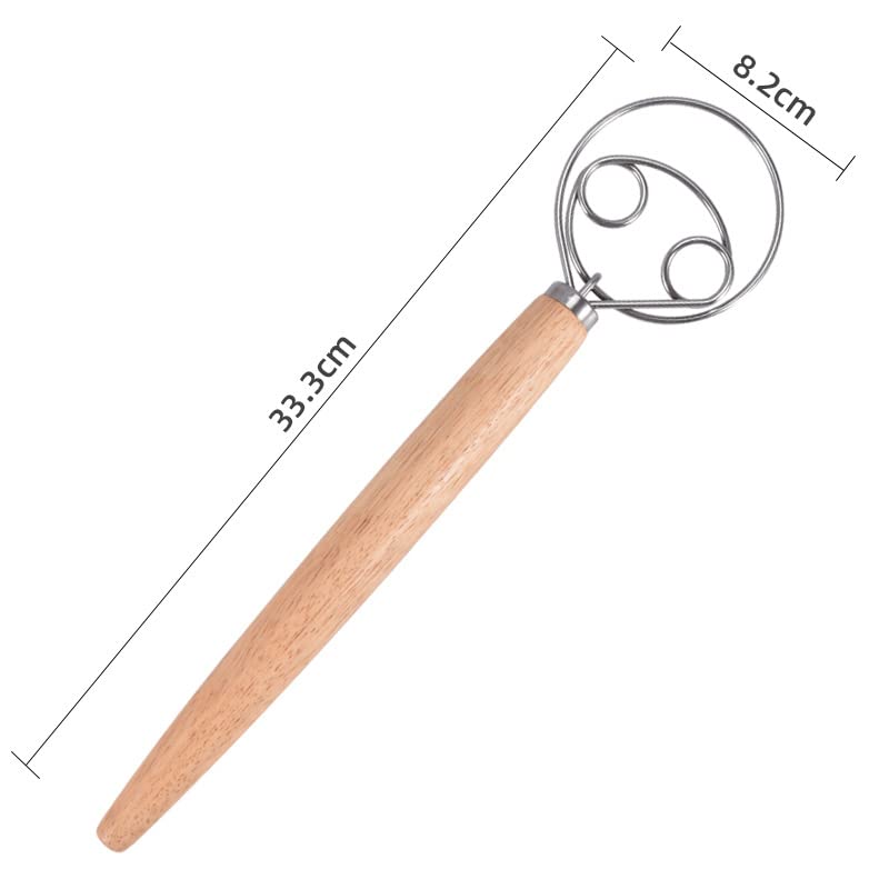 Leeseph Frusta per impasto danese 13 Miscelatore per pane Strumenti per la produzione manuale con manico in legno Utensili da cucina per cottura in acciaio inossidabile  15