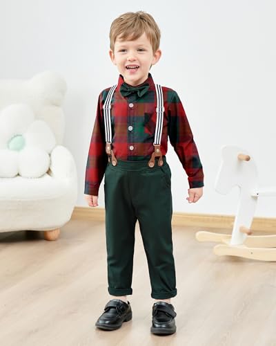 nilikastta Toddler Boy Outfit Boy Suit Boy Dress Shirt with Bowtie/Suspender Pants Gentleman Wedding Outfits 1-10 Years3
