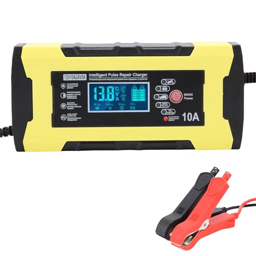 WODHMIEY Intelligentes Autobatterie Ladegerät 12V/24V 10A, LCD Display für Auto, Motorrad, LKW, Boot – Erhaltungsladegerät für AGM/GEL/Blei-Säure Batterien 2Ah–150Ah, Reparaturmodus, Schutzfunktionen