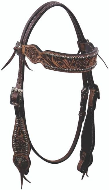 Buffalo Leather Vintage Browband Horse Headstall with Stainless Steel