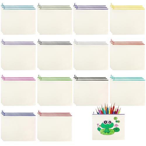UCEHIPAW 42 Pcs Canvas Zipper Pouch Bags 9.25 x 6.89 Inches Cotton Cosmetic Canvas Case Blank Pencil Pouch for Travel DIY Craft, 14 Colors