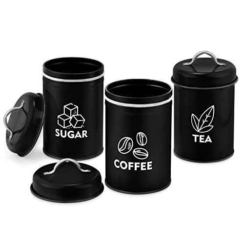Herogo Tea Coffee Sugar Canisters Set of 3, Black Storage Canisters Jars With Lids, Vintage Retro Style Kitchen Containers Set for Dry Food, Flour, Seeds, Nuts, Healthy & Easy Clean - Cosy Home Interiors Herogo Tea Coffee Sugar Canisters Set of 3, Black Storage Canisters Jars With Lids, Vintage Retro Style Kitchen Containers Set for Dry Food, Flour, Seeds, Nuts, Healthy & Easy Clean