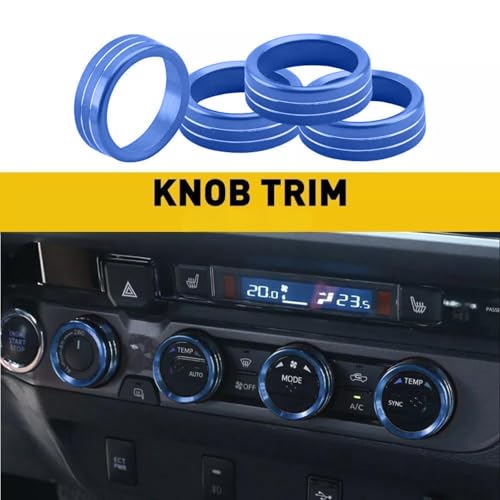 Image of Aluminum Alloy AC Knob Covers Kit for Toyota Tacoma 2016-2023 (4pcs Blue) - HVAC Control Button Covers, Metal Air Conditioner Dial Covers, Durable Interior Upgrade Accessories