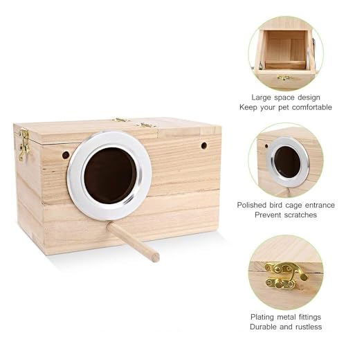 Image of 7.7 inch x4.7 inch Birds Nest Box Lovebird House Wood Parakeet Budgie Cockatiel Breeding Nest Box Cage Wood House for Finch Lovebirds Cockatiel Budgie Conure Parrot