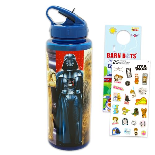 Star Wars Reusable Water Bottle Set - Yoda Bundle Plastic 30oz Water Bottle with Spout for Home, School, Sports Plus Sticker, and More | Star Wars Container