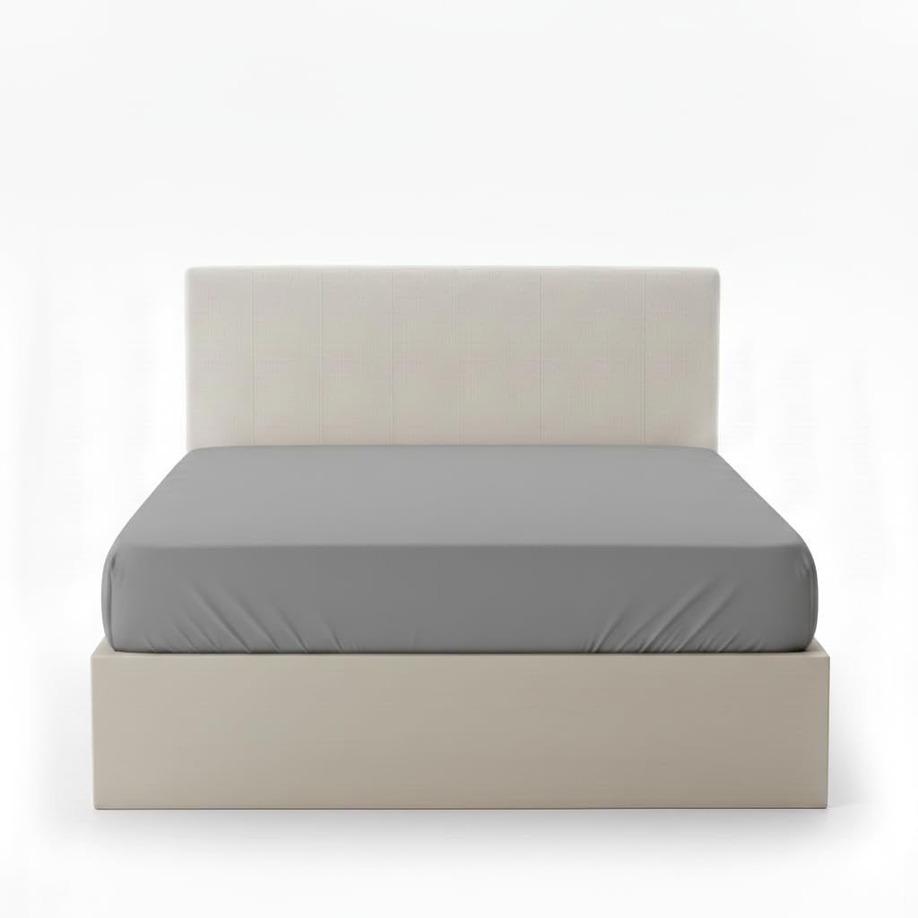 AL NAZ 100% Egyptian Cotton Fitted Sheet Premium Quality with Elasticated Edges Machine Washable Fitted Bed Sheet 30 CM 200 Thread Count (Gray, Single)
