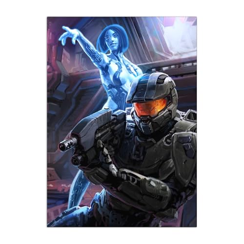 Displate Officiel Halo Game Métallique Fixation Magnétique Licence Officielle Image Affiche de Haute Qualité Illustrations Cortana and Master Chief hauteur...