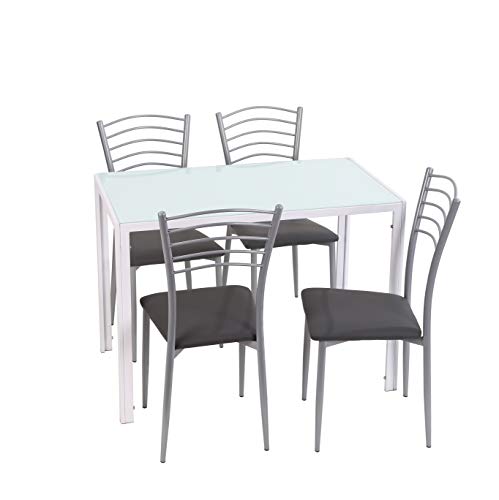 Noorsk Design Conjunto de Mesa y sillas de Cocina (105x60x75) (Blanco-Gris)