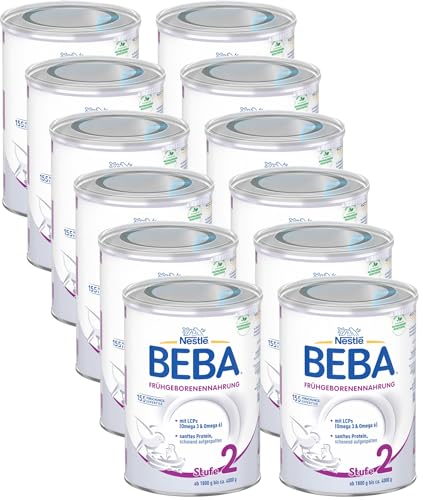 BEBA Frühgeborenennahrung Stufe 2, Spezialnahrung für Frühgeborene und untergewichtige Neugeborene, 12er Pack (12 x 400g)