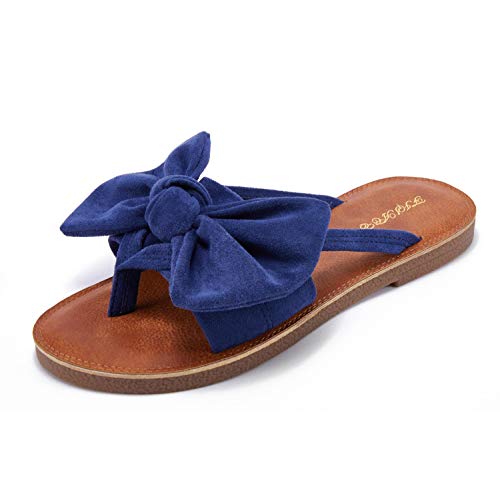 Image of FISACE Womens Bow Flat Sandals Flip Flops Slide Sandals Summer Beach Shoes