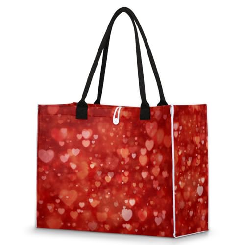 Red Love Balloons Tote Bag for Women Large Beach Bag Reusable Tote Bags for Work Travel Beach Shopping