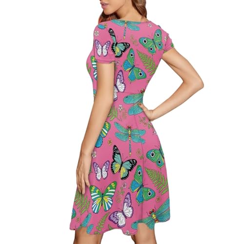 Image of AFPANQZ Womens Casual Summer Lightweight Vintage Dress Short Sleeve Midi Dress Knee-Long Luxury Formal Dress