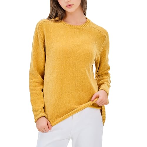 Image of Simple&Opulence Women's Jumper Crew Neck,Chenille Warm Pullover Tops for Woman,Casual Long Sleeve Winter Sweater,L,Ginger