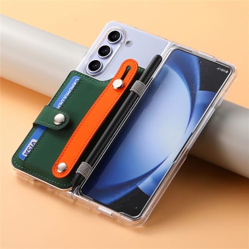 Étui portefeuille Galaxy Z Fold 5 avec fente stylo et coque transparente vert foncé