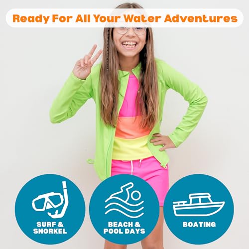 Image of SwimZip Girls' 3 Pc Swim Set w /Long Sleeve Rash Guard, Tankini & Shorts UPF 50+