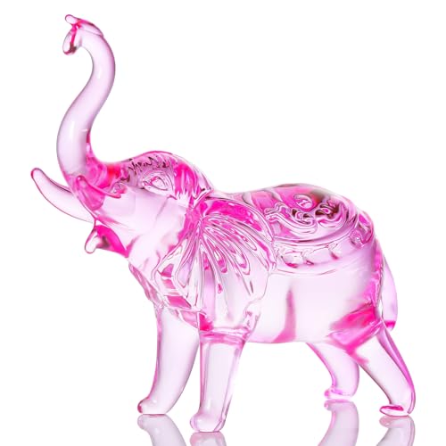 Image of YWHL Pink Crystal Elephant Figurine Gifts for Elephant Lovers, Glass Animals Statue Decor, Handmade Art Collectible Decoration for Home Table Centerpiece