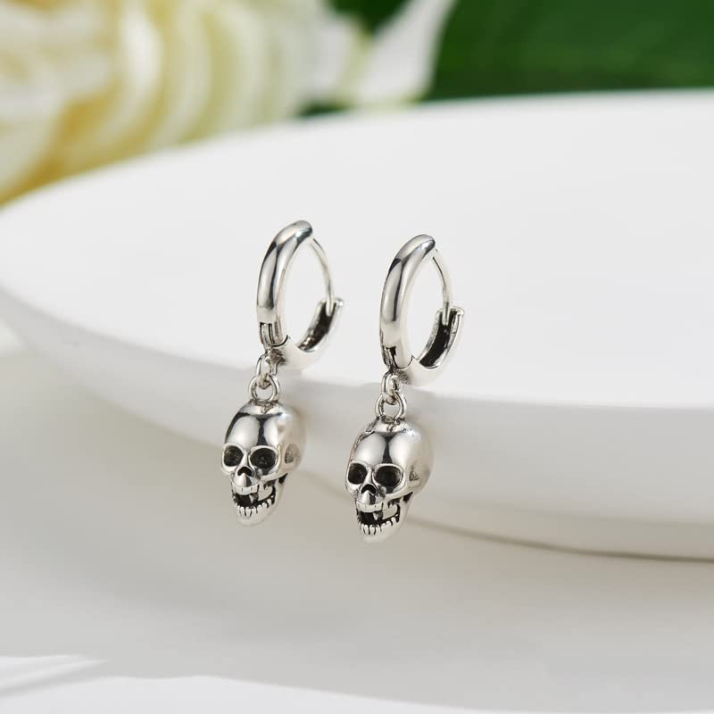 skull earrings for Women Girl Ladies,925 sterling silver Platinum plating skull Hoop earrings.2