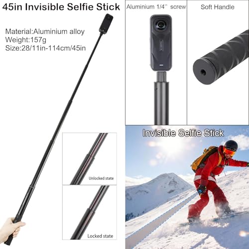 Image of PellKing Accessories Kit for insta360 X5,Included Carrying Case with Belt,2 Pcs Metal 1 /4 inch Adapter,Handlebar Clamp,Magnetic Mount,43in Selfie Stick,Chest Strap,Head Strap,Backpack Mount,and Others