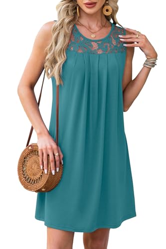 Image of BKRIVE Womens Lightweight Sleeveless Summer Dresses | Lace Yoke Neckline, Figure-Flattering for All Shapes - Ideal Beach Cover-Up & Hot-Weather Travel Essential