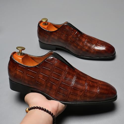 ByErz Men's Leather Dress Loafers Shoes Business and Parties Formal Events Smoking Slippers Loafers3