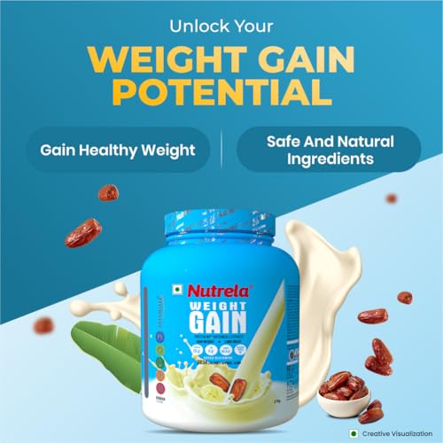 Image of Nutrela Weight Gainer | 2kg Banana Flavour | High-Calorie Mass Gainer with Vitamins & Khandsari Sugar | Ideal for Men & Women