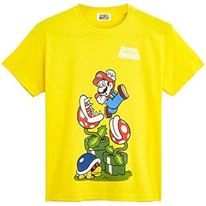 Super Mario Jongens T Shirt, Fun Graphic T Shirt Bros Karakter, 100% Katoen Korte Mouw Gele Top, Officiële Merchandise…