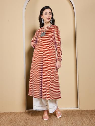 Image of FIORRA Women's Turquoise Floral Printed Anarkali Kurta