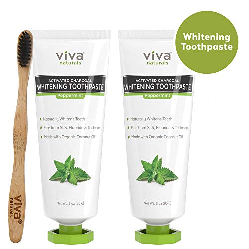 Activated Charcoal Teeth Whitening Toothpaste with Bamboo Toothbrush for Brighter, Whiter Teeth, Free