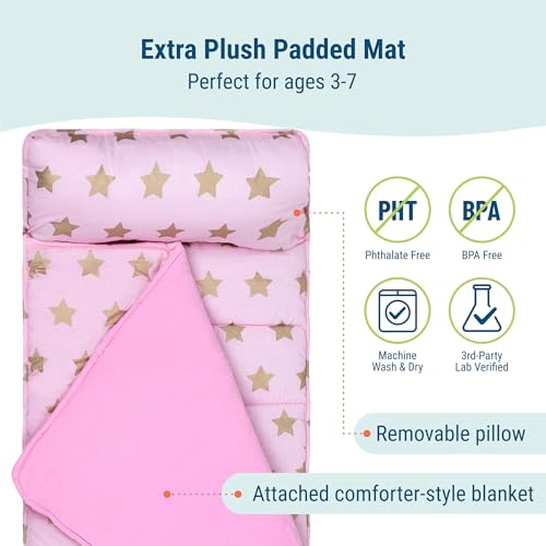 Image of Wildkin Original Nap Mat Built in Blanket Pillowcase Pillow Insert Included, Premium Cotton Microfiber Blend Ages 3-7 Years, Stars
