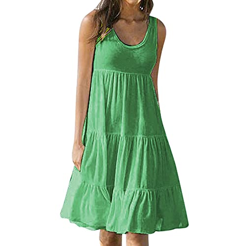 ORT Sundresses for Women Casual, Women Summer Sleeveless Damask Print T-Shirt Dress with Pockets(S-3XL)
