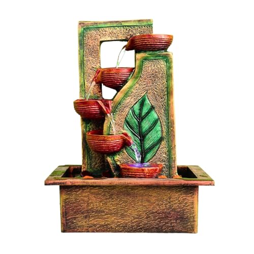 Image of Indoor Tabletop Water Fountain, Polyresin Cascading Waterfall Showpiece with Running Water and Light, Decorative Fountain for Home, Office, Living Room, Meditation, Vastu, Desk Decor
