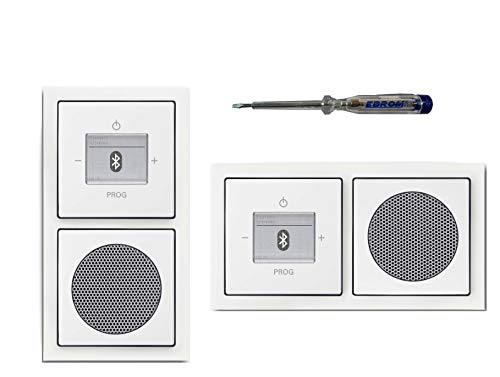 Busch Jäger Unterputz UP Bluetooth Radio 8217 U (8217U) Future Linear Studioweiß glänzend KomplettSet Radio + Lautsprecher + 2fach Rahmen 1722-184K +
