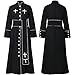 Priest Costume Pastor Robe Roman Cassock with Stand Collar White/Black 3Pcs Clergy Robe Stole and Cross Necklace (Black-2Pcs, Medium)