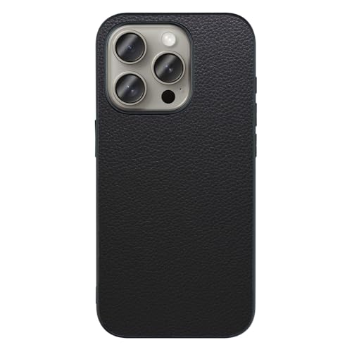 LOOF LUXURY-SHELL �{�v ���U�[ �X�}�z�P�[�X for iPhone 15 Pro �p �P�[�X �J�o�[ �X�g���b�v�z�[�� �V���v�� �ϏՌ� ���^ �y�� leather [�u���b�N]